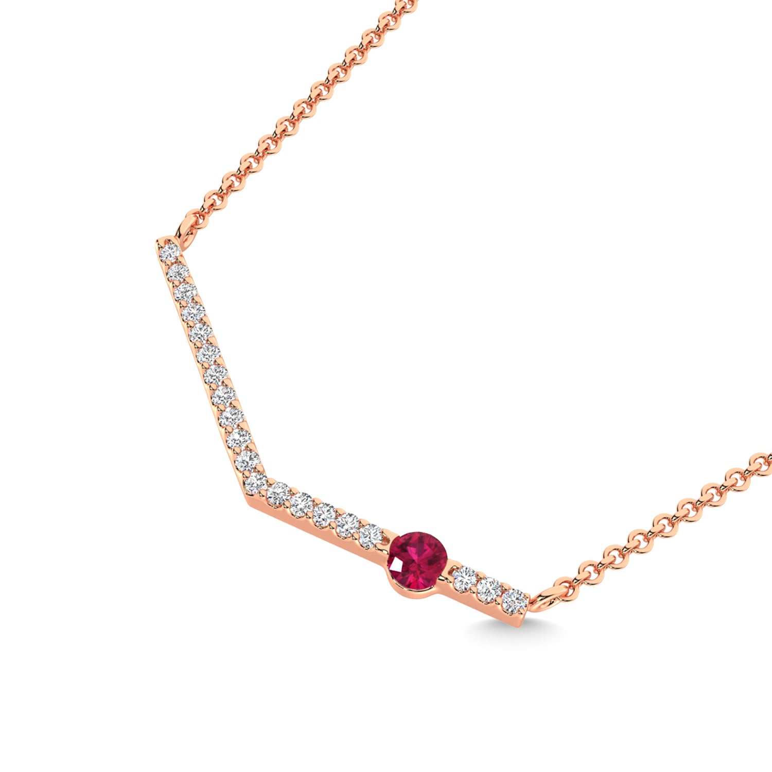 10K Rose Gold Diamond 1/5 Ct.Tw. And Ruby Necklace