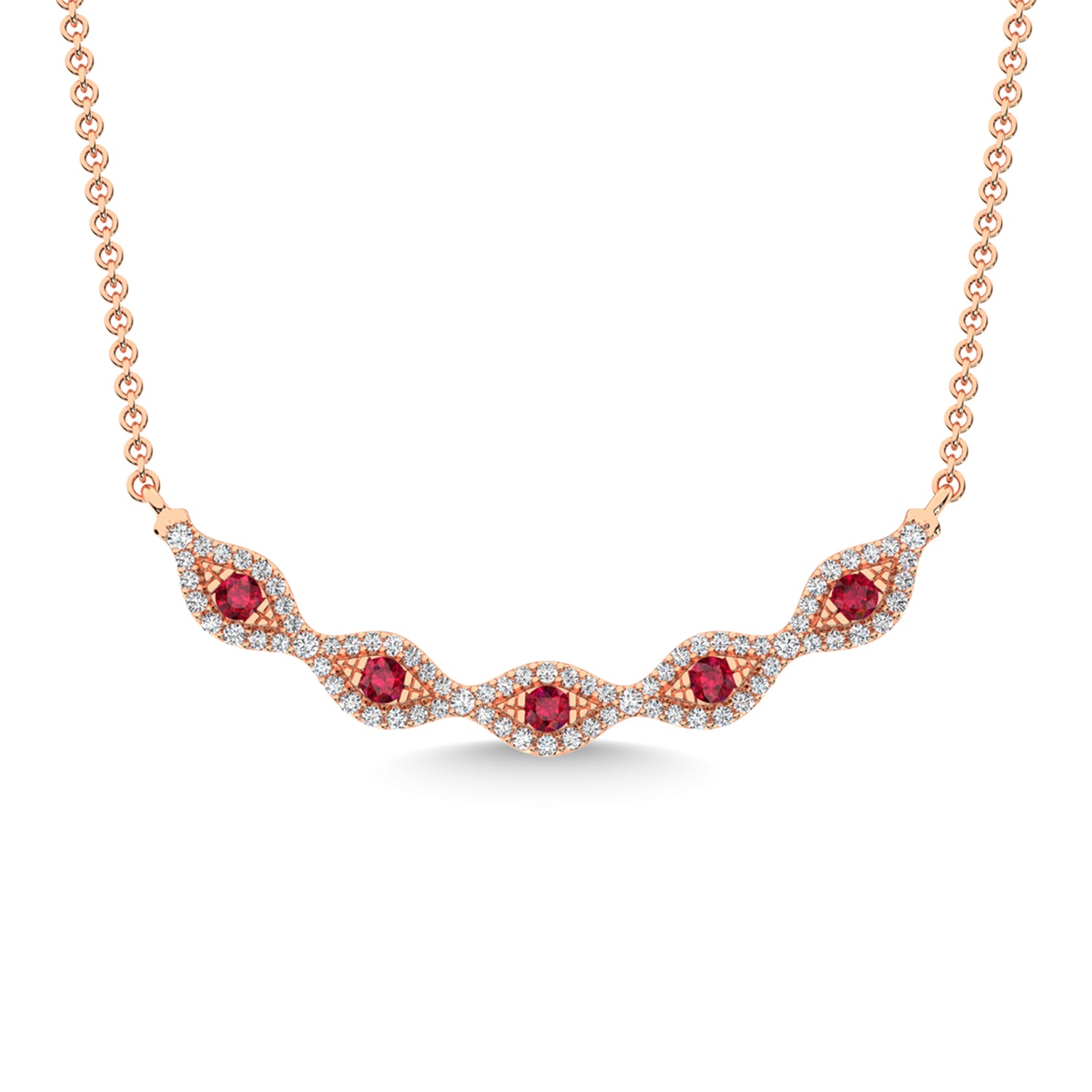 10K Rose Gold Diamond 3/8 Ct.Tw. And Ruby Necklace