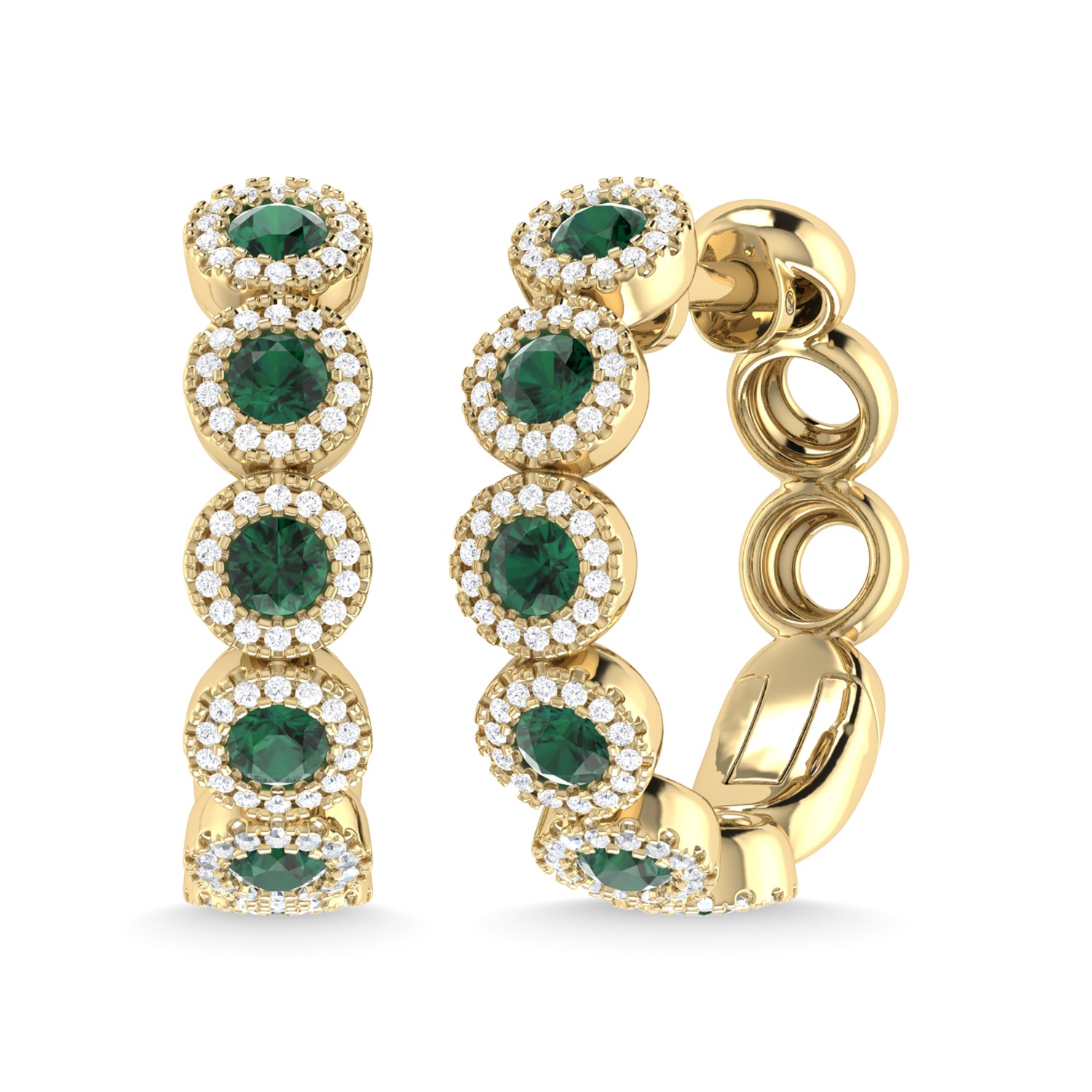 14K Yellow Gold Emerald and Diamond 1 1/8 Ct.Tw. Fashion Earrings - thediamondsq