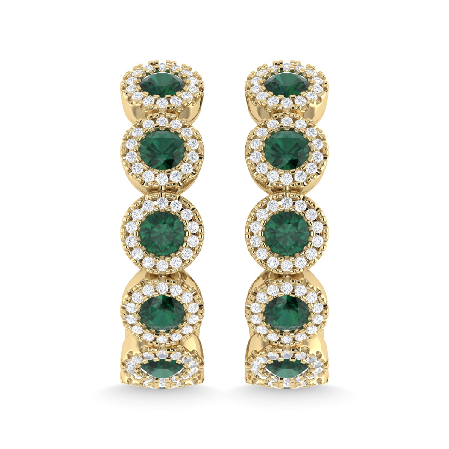 14K Yellow Gold Emerald and Diamond 1 1/8 Ct.Tw. Fashion Earrings - thediamondsq