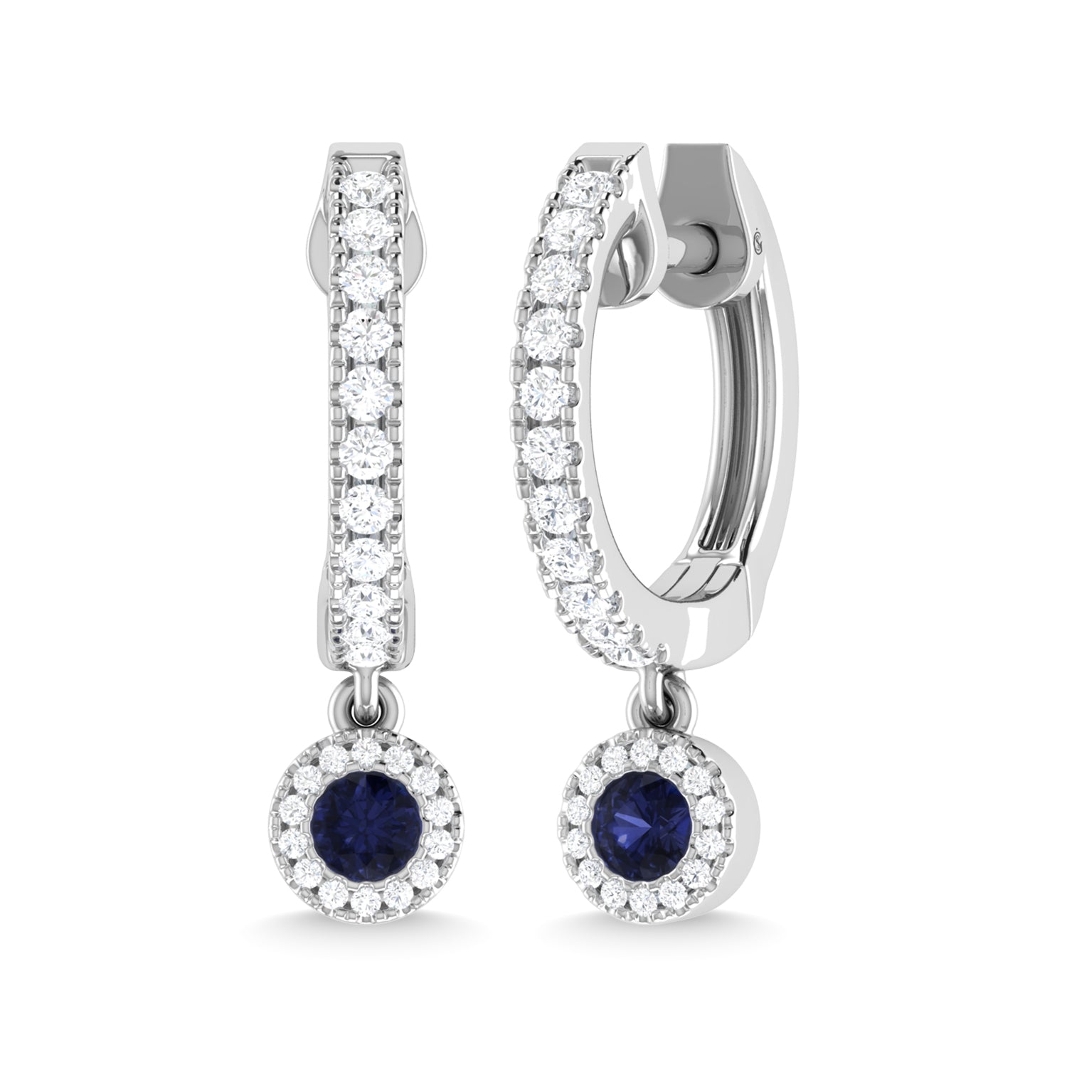 14K White Gold Blue Sapphire and Diamond 1/4 Ct.Tw. Fashion Earrings - thediamondsq