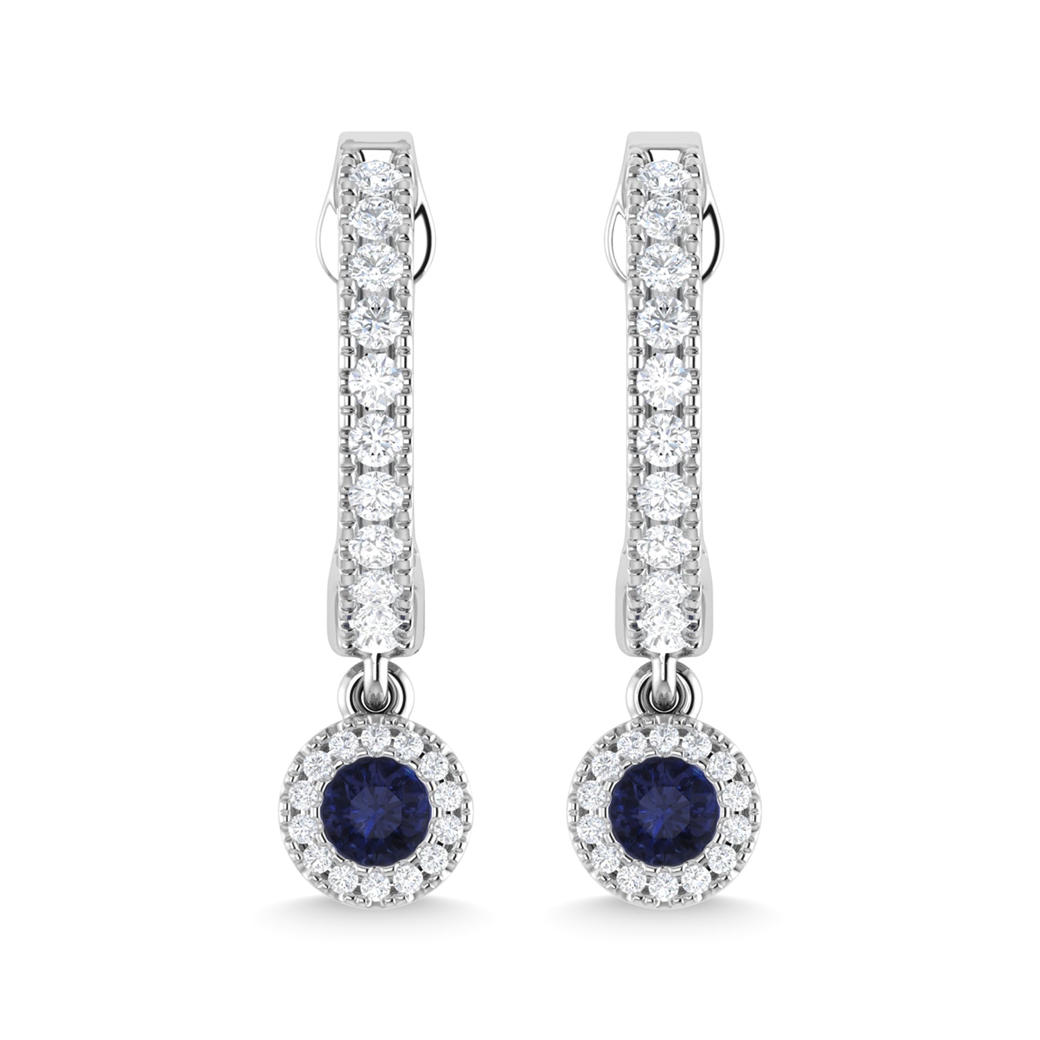 14K White Gold Blue Sapphire and Diamond 1/4 Ct.Tw. Fashion Earrings - thediamondsq