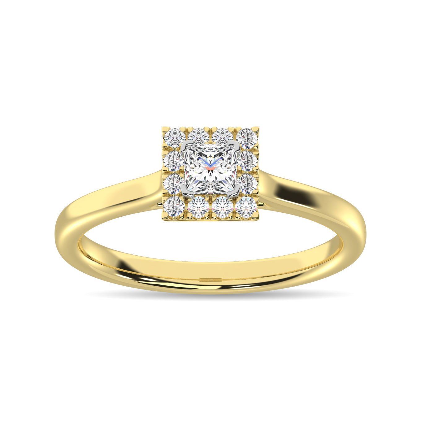 Diamond 3/8 Ct.Tw. Princess Center Halo Engagement Ring in 10K Yellow Gold