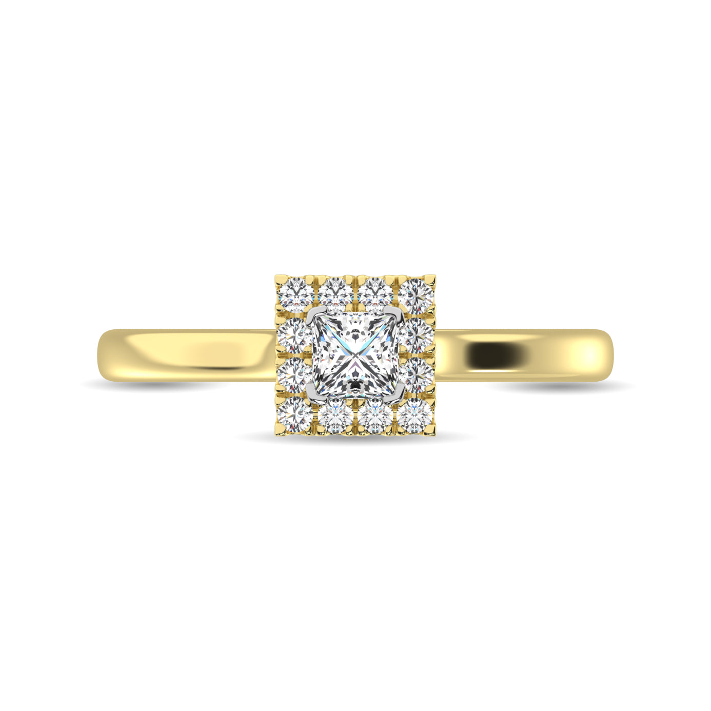 Diamond 3/8 Ct.Tw. Princess Center Halo Engagement Ring in 10K Yellow Gold