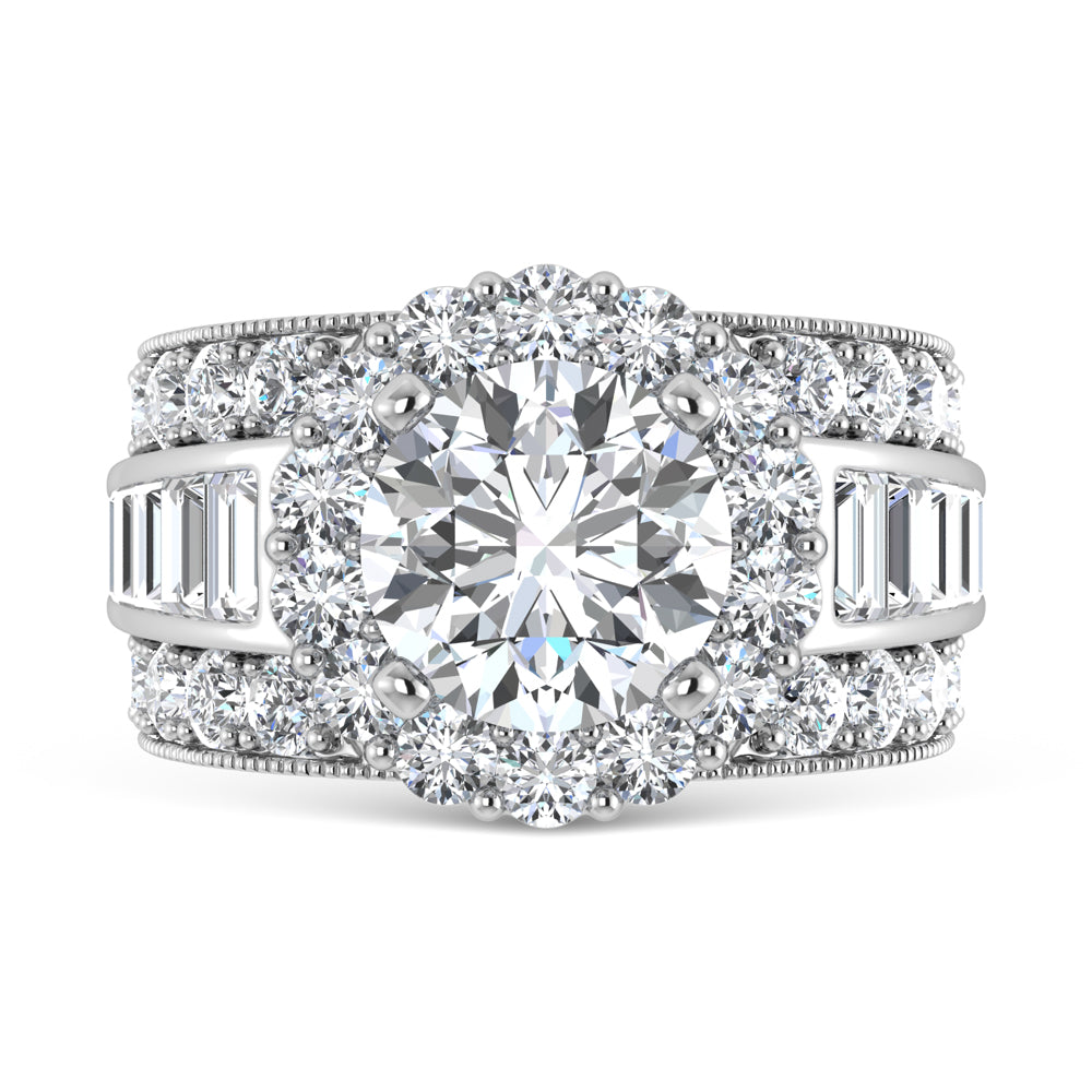 14K  White Gold Lab Grown Round and Baguette Diamond 5 1/5 Ct.Tw. ( 3 Ctw Center) Engagement Ring