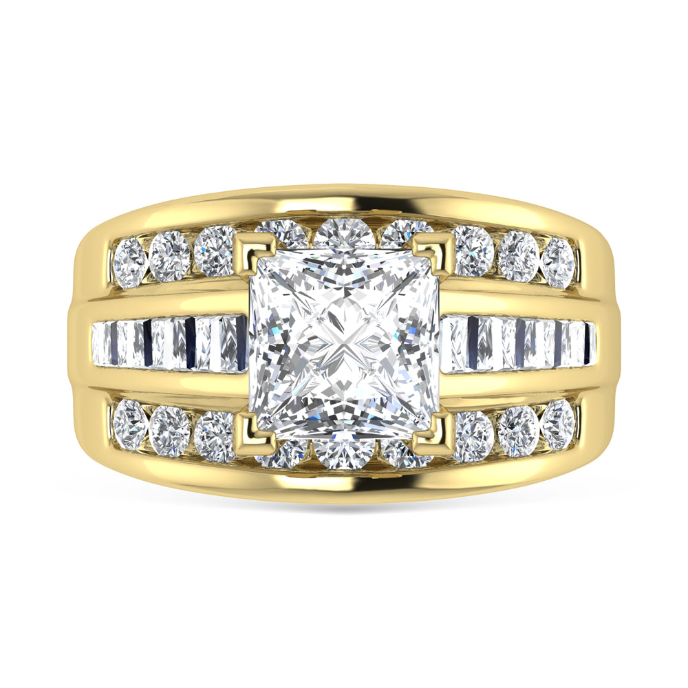 14K Yellow Gold Lab Grown Diamond 3 7/8 Ct.Tw. Princess Shape Engagement Ring (Center 3CT)