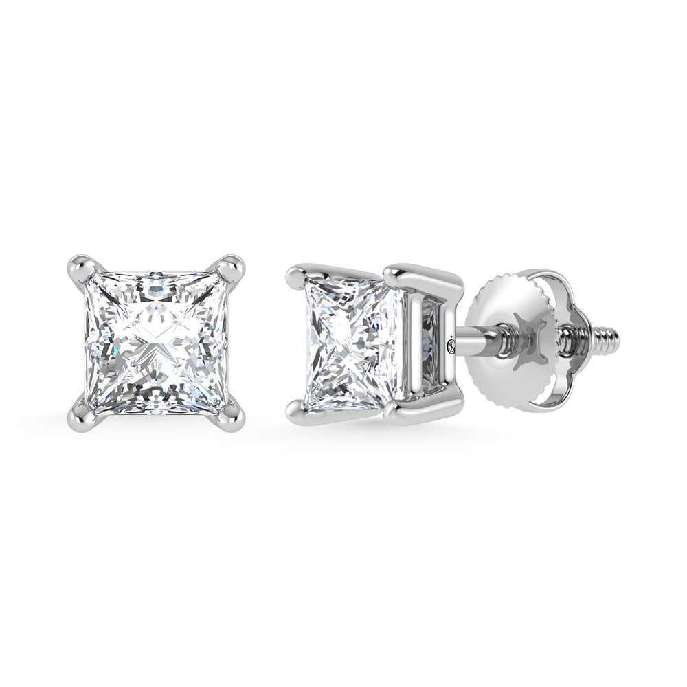 14K White Gold Lab Grown Diamond 1 Ct.Tw. Princess Stud Earrings