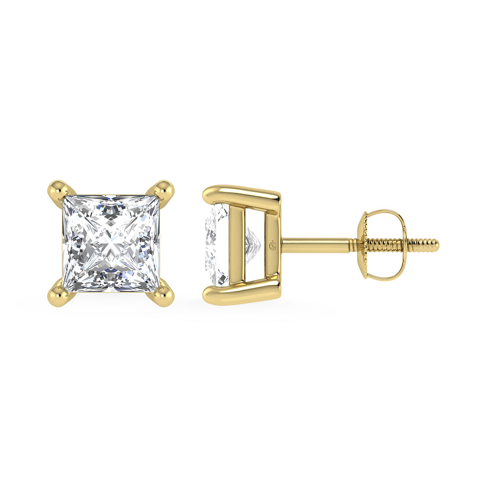 14K Yellow Gold Lab Grown Diamond 3 Ct.Tw. Princess Stud Earrings