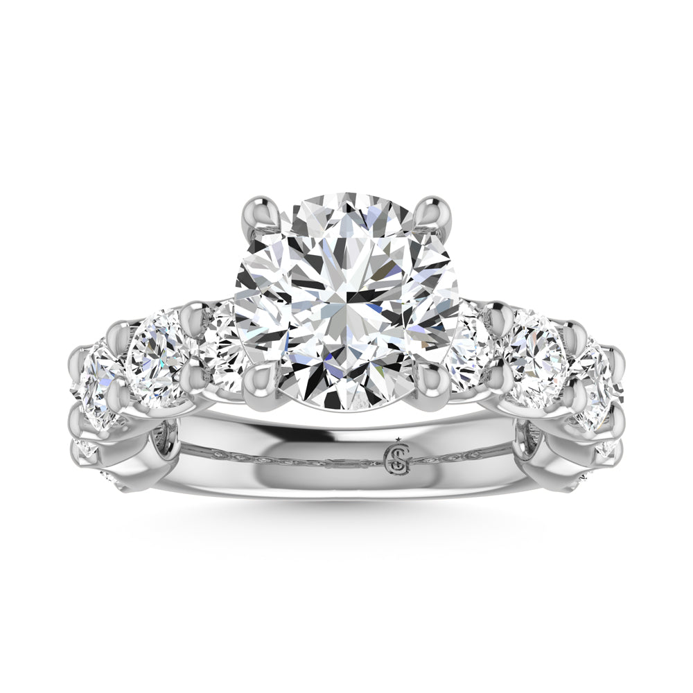 14K White Gold Lab Grown Diamond 6 1/5 Ct.Tw. Round Shape Three Fourth Way Engagement Ring With Center 3ct