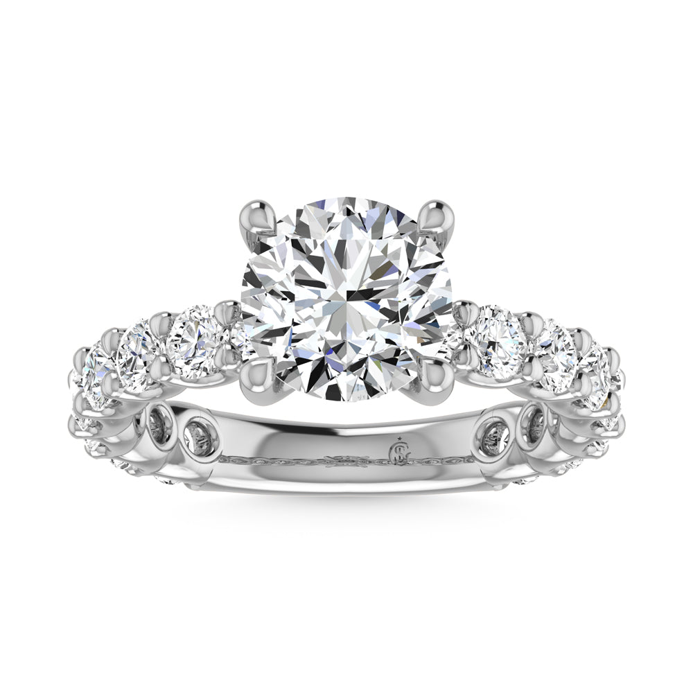 14K White Gold Diamond 2 Ct.Tw. Round Shape Three Fourth Way Semi Engagement Ring (2ct center)