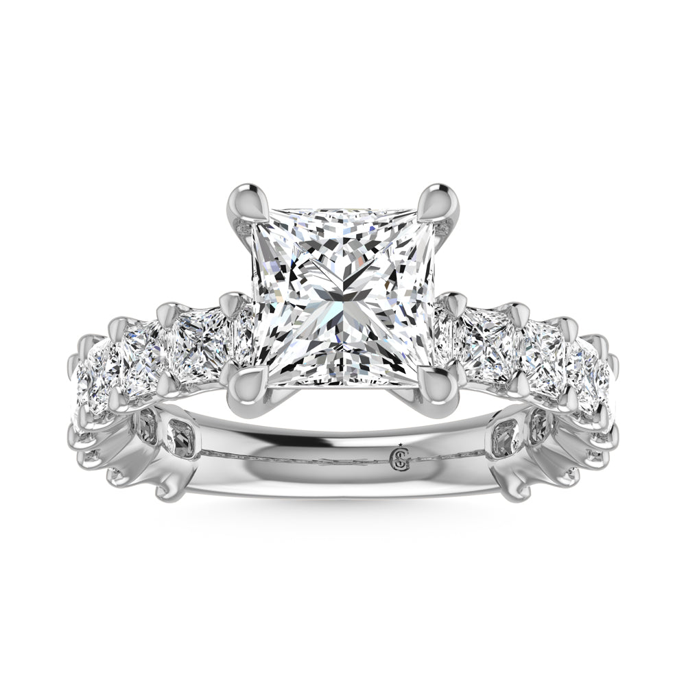 14K White Gold Diamond 2 3/8 Ct.Tw. Princess Shape Three Forth way Engagement Ring (Center 2 ctw)