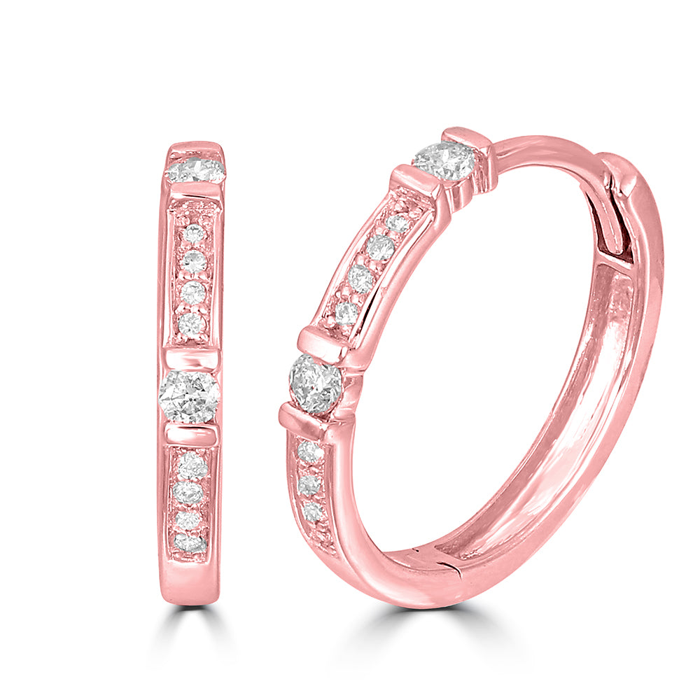 14K Rose Gold 1/6 Ct.Tw. Diamond Stackable Hoop Earrings - thediamondsq