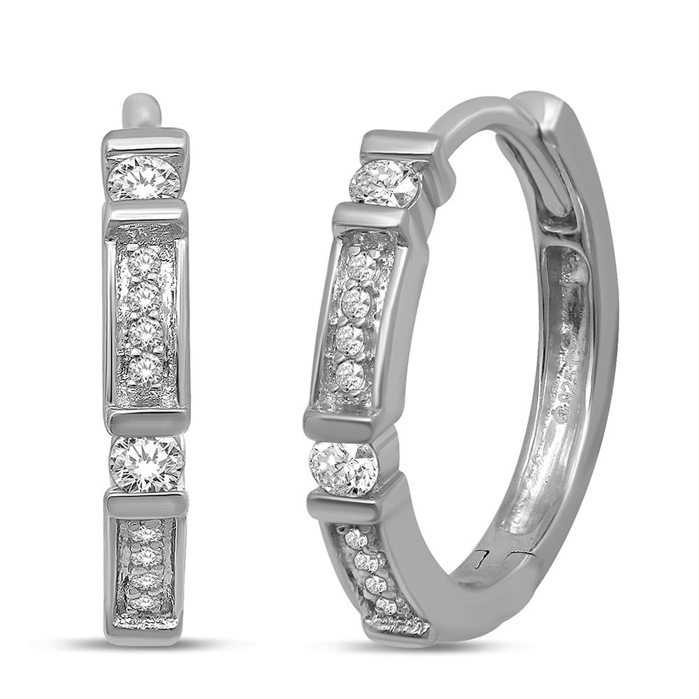 14K White Gold 1/6 Ct.Tw. Diamond  Stackable Hoop Earrings - thediamondsq