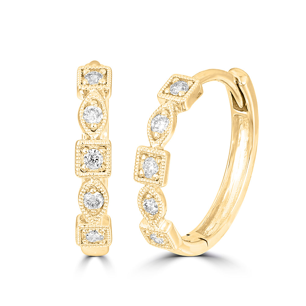 14K Yellow Gold 1/8  Ct.Tw. Diamond  Stackable Hoop Earrings - thediamondsq