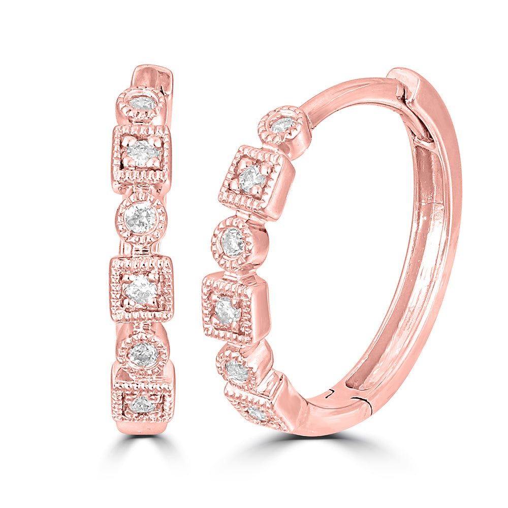 14K Rose Gold 1/10 Ct.Tw. Diamond Stackable Hoop Earrings - thediamondsq