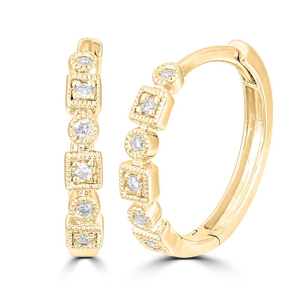 14K Yellow Gold 1/10 Ct.Tw. Diamond  Stackable Hoop Earrings - thediamondsq